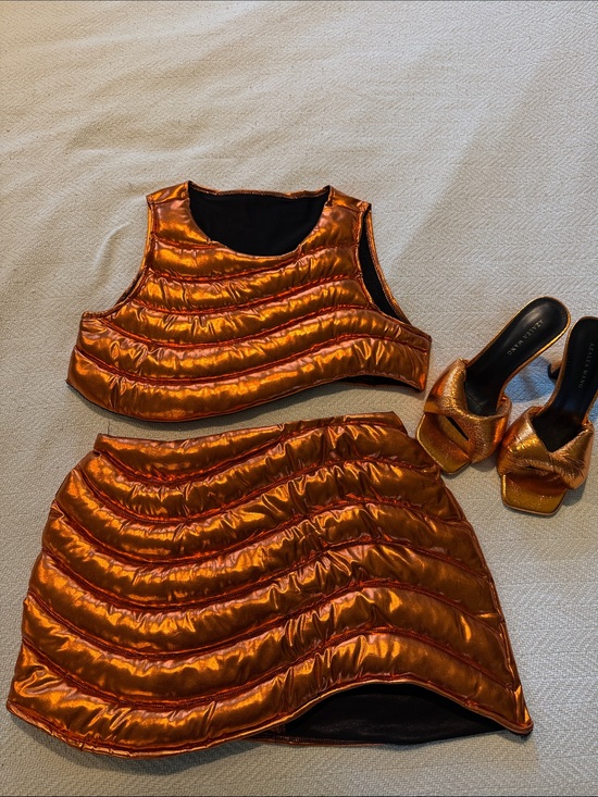 Azalea Wang Dresses & Skirts - Iridescent Copper Quilted Crop Top & Mini Skirt Set